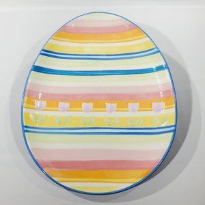 Blossoms & Blooms Easter 12" Serving Platter Tulip and Pastel Stripes Egg Shaped